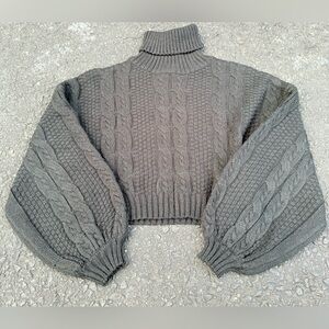 Women’s Gray Chunky Fall Knit Black‎ Sweater Turtleneck Zaful Size Small